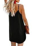 Women Summer Spaghetti Strap Button Down V Neck Sleeveless Casual Mini Dress