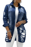 CuteCherry Women's Jean Jacket Long Sleeve Classic Distressed Fray Hem Tassels Denim Trucker Jackets | Women's Coat & Jacket