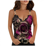 Sexy Tank Tops for Women, Womens Casual Fashion Sleeveless Rose Print Tunic Top Ladies Soft Slim Chain Vest Shirt | Original Brand | Women's Tops and Blouses