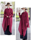 Women's Casual Cotton Linen High Low Irregular Hem Plus Size Long Button Down Shirt Dresses