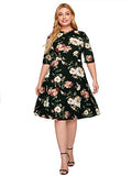 Romwe Women's Plus Size Elegant Floral Print Fit and Flare A Line Midi Dress | Women's Casual Dresses