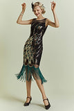 BABEYOND 20's Vintage Peacock Sequin Fringed Party Flapper Dress