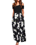 STYLEWORD Women's Summer Cold Shoulder Floral Print Elegant Maxi Long/Short Dress with Pocket