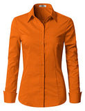 Orange Womens Slim-Fit Long Sleeve Stretchy Button Down Collar Office Formal Casual Shirt Blouse - EZEN | Women's Tops and Blouses
