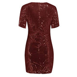 Women's Sparkly Sequined Party Dresses Fashion Short Sleeve V-Neck Shiny Nightclub Mini Dress | Original Brand | Women's Maxi Dresses
