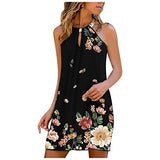 Womens Summer Dresses,  2021 Women's Casual Sleeveless Sun Dresses Halter Neck Slim Fit Beach Party Boho Mini Dress