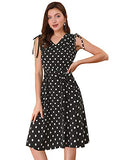 Women's Polka Dots 1950s Vintage V Neck A-Line Sleeveless Midi Dress