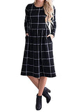 PRIMODA Women's Long Sleeve Empire Waist Buffalo Plaid Midi Swing Dress with Belt