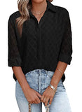 Black Sleeve Womens Button Down Shirts Long Sleeve V Neck Blouses Tops for Work - FARYSAYS | Women's Tops and Blouses