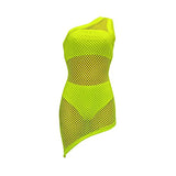 Women's Fashion Sexy Big Mesh Solid Color Three-Piece One Shoulde Shoulder Dress | Women's Work Dresses