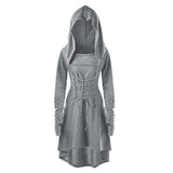 Womens Gothic Dresses, Vintage Halloween Christmas Costumes Lace Up Hooded Pullover High Low Bandage Dress Cloak