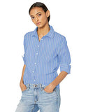 Blue Stripe Women's Classic-Fit Long-Sleeve Button-Down Poplin Shirt - AE Store | Women's Tops and Blouses