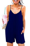 Dark Blue Casual Sleeveless Strap Loose Adjustable Jumpsuits Stretchy Long Pants Romper with Pockets - SNUGWIND | Women's Romper & Jumper Suit