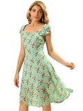 Women's Smocked Cap Sleeve Cinched Floral Chiffon Midi Dress | Original Brand