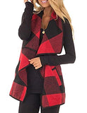 Womens Casual Lapel Open Front Plaid Vest Cardigan Coat with Pockets