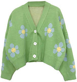 Women Knitted Sweaters Cardigans Floral V Neck Long Sleeve Girls Sweet Vintage Casual Coat Y2k Jumper | Women's Cardigan