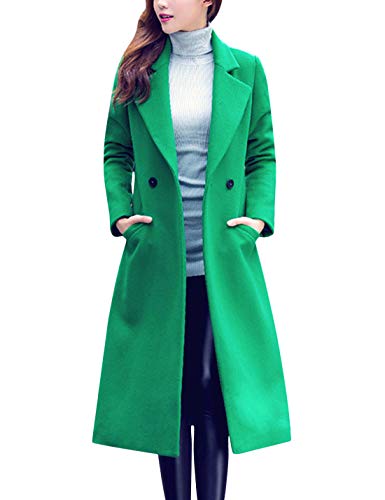 Tanming Women's Notch Lapel Double Breasted Wool Blend Mid Long Pea Trench Coat