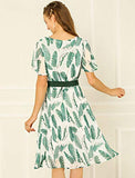 Women's Flowy Dress Hawaiian Tropical Leaves Flutter Sleeve Chiffon Dresses | Original Brand