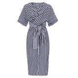 Women Dresses Summer Casual Blue Striped Bandage Split Long Dress | Original Brand | Women's Casual Dresses