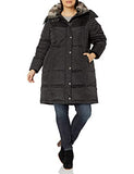 London Fog Women's Plus-Size Mid-Length Faux-Fur Collar Down Coat with Hood | Women's Casual Dresses