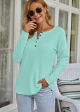 WNEEDU Women's Waffle Knit Tunic Tops Loose Long Sleeve Button Up V Neck Henley Shirts (M, Light Green) | Women's Sweaters