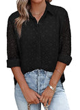 Black Womens Button Down Shirts Long Sleeve V Neck Blouses Tops for Work - FARYSAYS | Women's Tops and Blouses