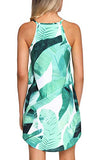 Palm Leaf Floral Casual Dresses for Women Summer Beach Dress Sleeveless Short Sundresses