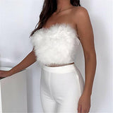 Women Sleeveless Feather Furry Tube Top Spaghetti Strap/Strapless Crop Tube Top with Fur for Party Club Streetwear | Original Brand | Women's Tops and Blouses