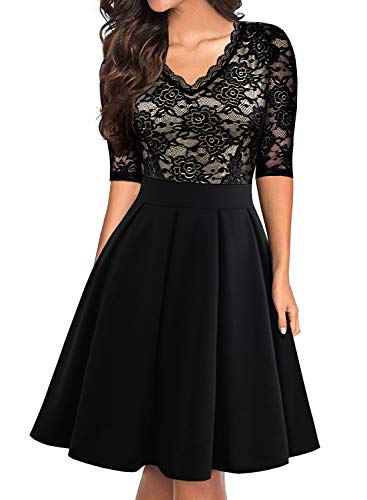 Women's Vintage Floral Lace Patchwork Flare Party Cocktail Dresses