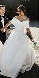 Off Shoulder Long Satin Prom Dresses A-line with Split Pockets Formal and Evening Ball Gowns