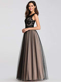 Women's A-line See-Through Floral Lace Floor-Length Evening Dress  - Sara Clothes