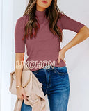 LIYOHON Womens Tops Dressy Casual Fall Cute Tops Mock Turtleneck Business White T Shirts Plum-M | Women's Casual Dresses