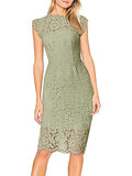 Light Olive Women's Sleeveless Lace Floral Elegant Cocktail Dress Crew Neck Knee Length for Party - MEROKEETY | Women's Cocktail Dresses