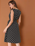 Women's Polka Dots 1950s Vintage V Neck A-Line Sleeveless Midi Dress | Original Brand