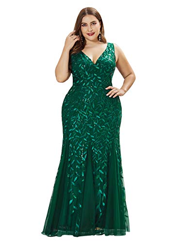 Women's Double V-neck Sleeveless Mermaid Dress Plus Size Evening Prom Dress 7886-pz