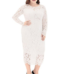 Women's Floral Lace Long Sleeve Plus Size Lace Dress Black