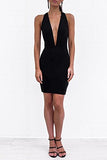 Women's Sexy Deep V Neck Backless Criss Cross Spaghtti Strap Club Bodycon Mini Dress