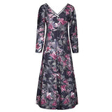 Women Dresses Sale, Casual Oversize V-Neck Flower Print Long Sleeve Loose Dress Plus Size Party Dresses Cocktail Evening Gowns UK Size Indian Beautiful | Original Brand | Women's Work Dresses