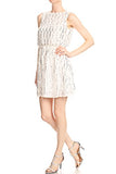 Womens Backless Sleeveless Sequin Stripe Mini Dress with Deep V Back, White | Original Brand | Women's Cocktail Dresses
