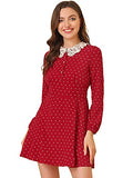 Allegra K Women's Heart Print Peter Pan Collar Long Sleeve Mini Dress