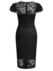 Women's Deep-v Neck Retro Lace Slim Style Party Mini Dress