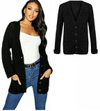 Womens Ladies Chunky Cable Knit Cardigan Button Long Sleeves Grandad Plus | Women's Cardigan