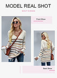 Dokotoo Womens Juniors Cute Cotton Summer Fall 2022 Crewneck One Off Shoulder Striped Long Sleeve Oversized Baggy Lightweight Comfy Cozy Cable Knit Beach Pullover Long Tunic Sweaters Tops Shirts L | Women's Sweaters