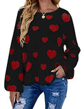 Womens Cute Heart Jumper Knitted Crewneck Long Lantern Sleeve Loose Mohair Sweater Tops | Original Brand