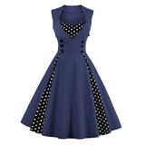 Women 1950s Dresses Vintage Sleeveless Spliced Floral/Polka Dots A Line Swing Midi Dress Cocktail Party Evening Prom Gown