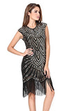 Women's 1920s Style Beaded Deco Flapper Dress Vintage Inspired Sequin Embellished Fringe Gatsby Dress