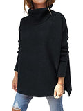 Women's Turtleneck Oversized 2021 Winter Long Batwing Sleeve Spilt Hem Knit Tunic Pullover Sweater Tops | Women's Sweaters