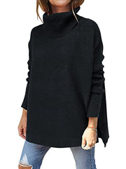 Women's Turtleneck Oversized 2021 Winter Long Batwing Sleeve Spilt Hem Knit Tunic Pullover Sweater Tops