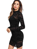 Women's See Through Mesh Long Sleeve Stretch Bodycon Dress Without Camisole | Women's Lace Dresses