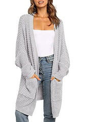 Women's Long Batwing Sleeve Open Front Chunky Knit Cardigan Sweater